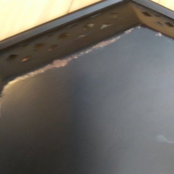 Hand-Painted Black Toleware Tray Florals pierced decorative Rim Signed Van - Picture 14 of 15